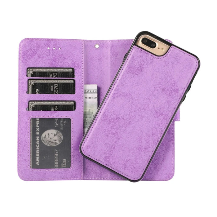 For iPhone 8 Plus  /  7 Plus Wallet Case Retro Matte Magnetic Detachable PU Leather TPU Phone Cover - Purple - 2