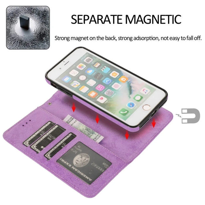For iPhone 8 Plus  /  7 Plus Wallet Case Retro Matte Magnetic Detachable PU Leather TPU Phone Cover - Purple - 3