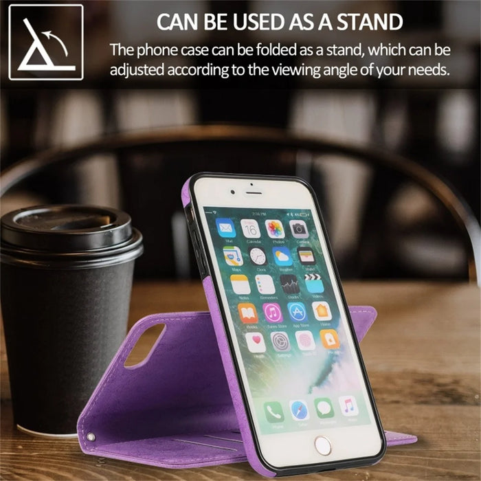 For iPhone 8 Plus  /  7 Plus Wallet Case Retro Matte Magnetic Detachable PU Leather TPU Phone Cover - Purple - 5