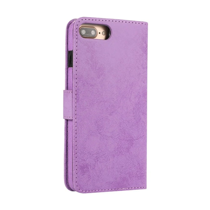 For iPhone 8 Plus  /  7 Plus Wallet Case Retro Matte Magnetic Detachable PU Leather TPU Phone Cover - Purple - 7