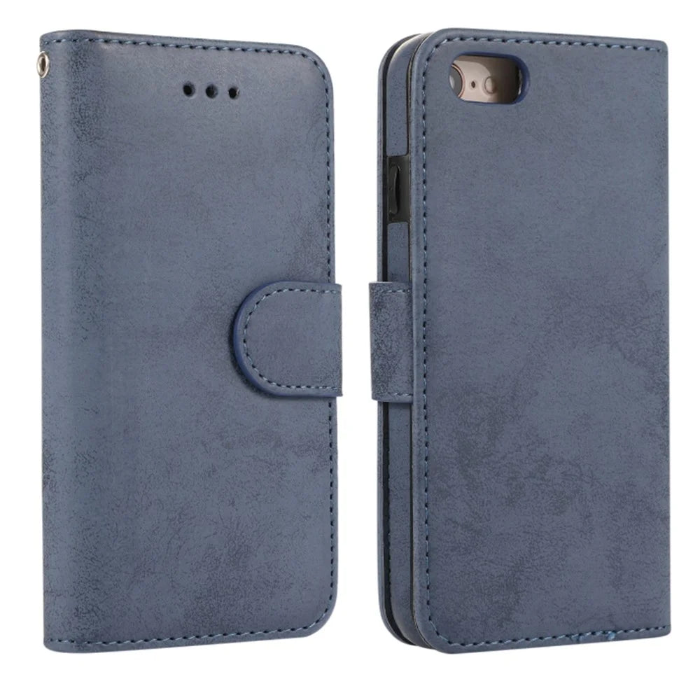 Wallet Case For iPhone 8  /  7  /  SE (2022)  /  SE (2020) Retro Matte Magnetic Detachable PU Leather TPU Phone Cover - Dark Blue - 1