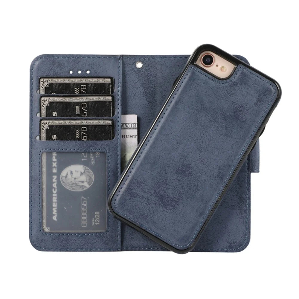 Wallet Case For iPhone 8  /  7  /  SE (2022)  /  SE (2020) Retro Matte Magnetic Detachable PU Leather TPU Phone Cover - Dark Blue - 2