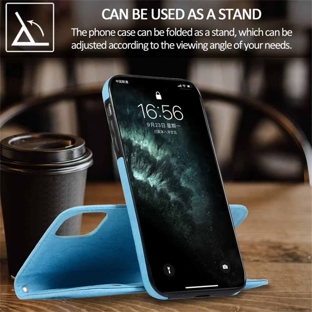 For iPhone 11 Wallet Case Retro Matte Magnetic Detachable PU Leather TPU Phone Cover - Sky Blue - 5