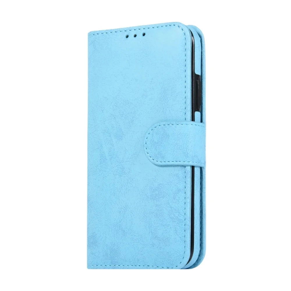 For iPhone 11 Wallet Case Retro Matte Magnetic Detachable PU Leather TPU Phone Cover - Sky Blue - 6