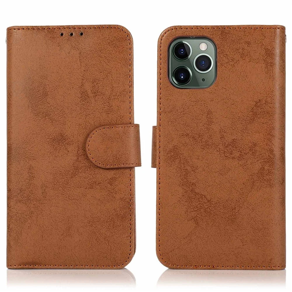 For iPhone 11 Pro Max Wallet Case Retro Matte Magnetic Detachable PU Leather TPU Phone Cover - Brown - 6