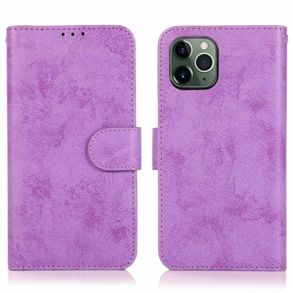 For iPhone 12  /  12 Pro Wallet Case Retro Matte Magnetic Detachable PU Leather TPU Phone Cover - Purple - 6