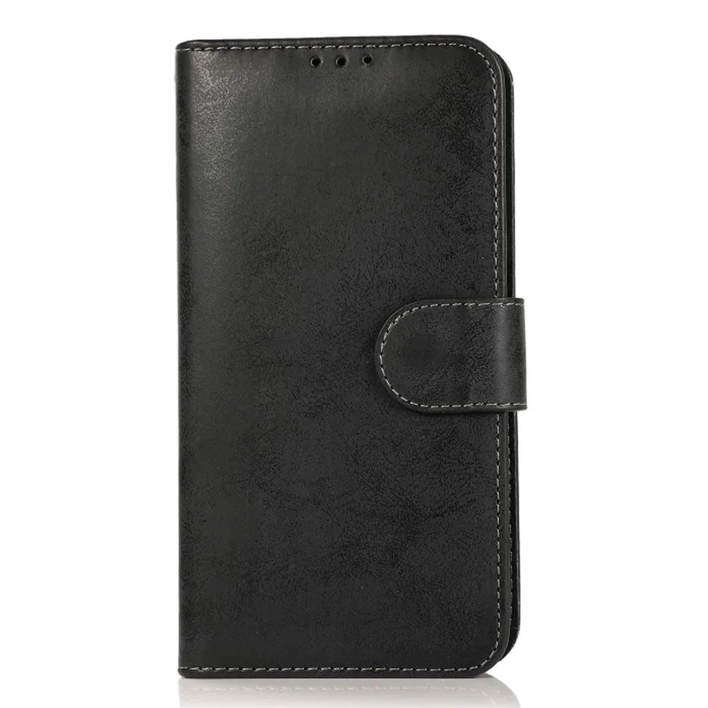 For iPhone 13 Wallet Case Retro Matte Magnetic Detachable PU Leather TPU Phone Cover - Black - 7