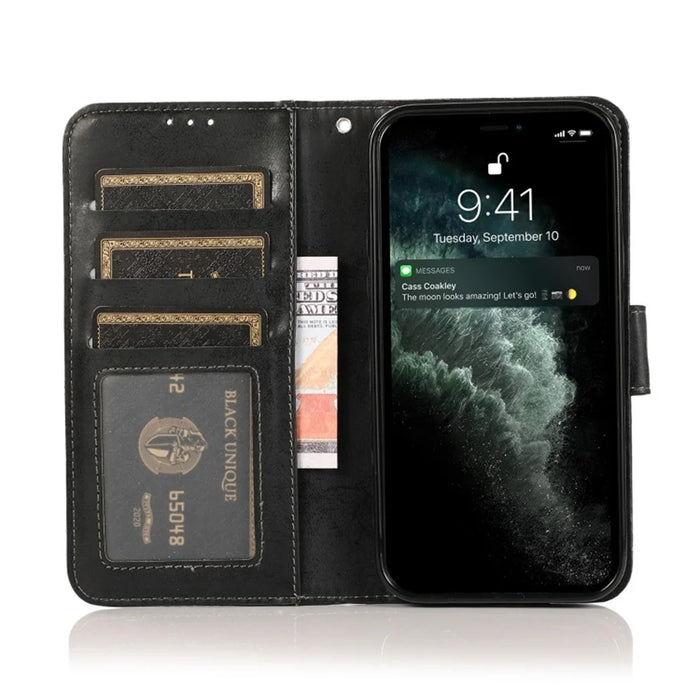 For iPhone 15 Wallet Case Retro Matte Magnetic Detachable PU Leather TPU Phone Cover - Black - 2