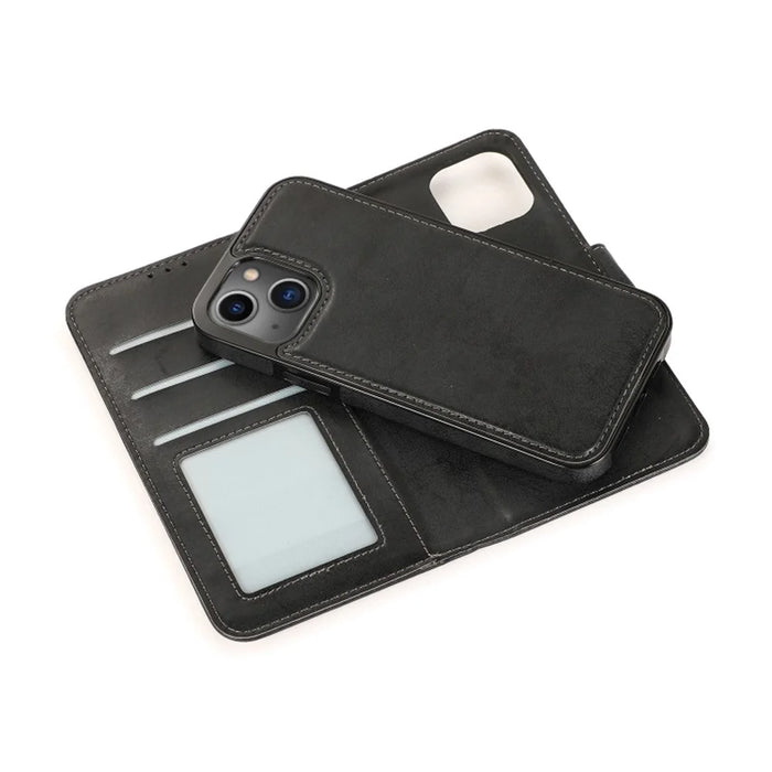 For iPhone 15 Wallet Case Retro Matte Magnetic Detachable PU Leather TPU Phone Cover - Black - 3