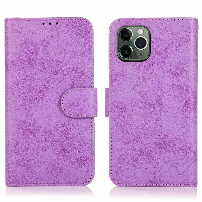 For iPhone 15 Pro Wallet Case Retro Matte Magnetic Detachable PU Leather TPU Phone Cover - Purple - 6
