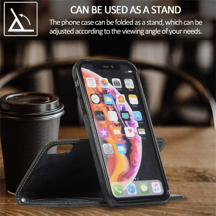 For iPhone XR Wallet Case Retro Matte Magnetic Detachable PU Leather TPU Phone Cover - Black - 5