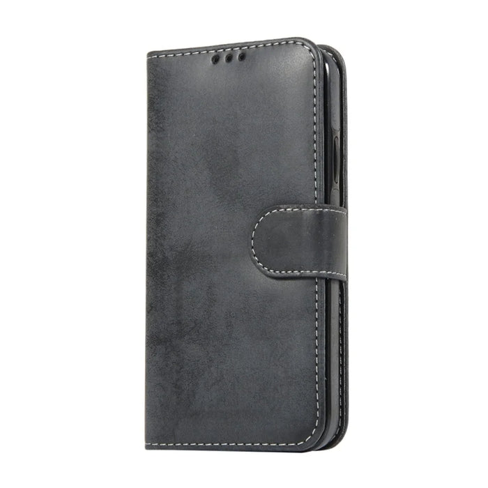 For iPhone XR Wallet Case Retro Matte Magnetic Detachable PU Leather TPU Phone Cover - Black - 6