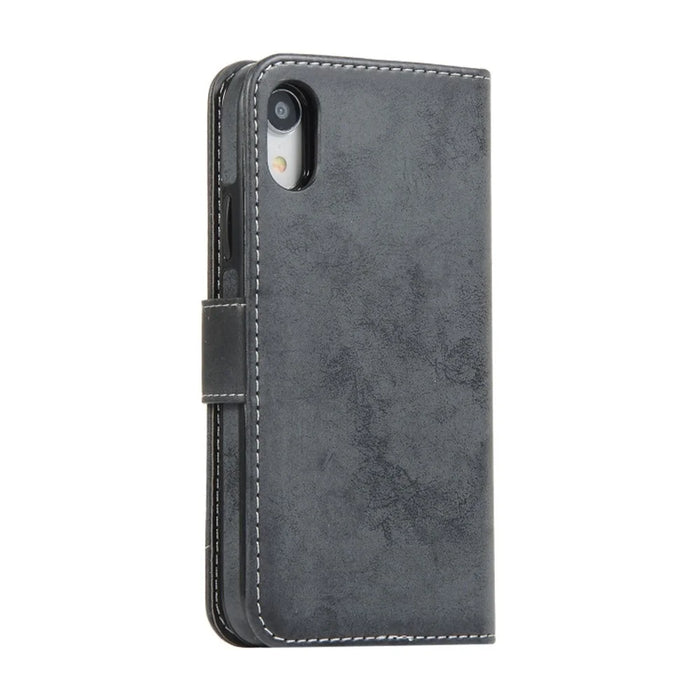 For iPhone XR Wallet Case Retro Matte Magnetic Detachable PU Leather TPU Phone Cover - Black - 7