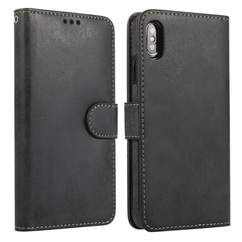 For iPhone XS Max Wallet Case Retro Matte Magnetic Detachable PU Leather TPU Phone Cover - Black - 1