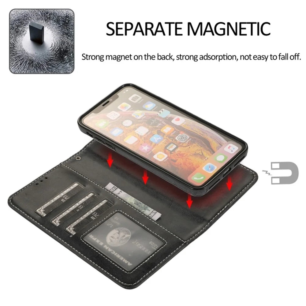 For iPhone XS Max Wallet Case Retro Matte Magnetic Detachable PU Leather TPU Phone Cover - Black - 4