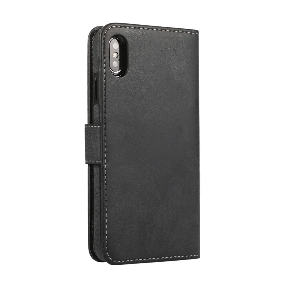For iPhone XS Max Wallet Case Retro Matte Magnetic Detachable PU Leather TPU Phone Cover - Black - 7