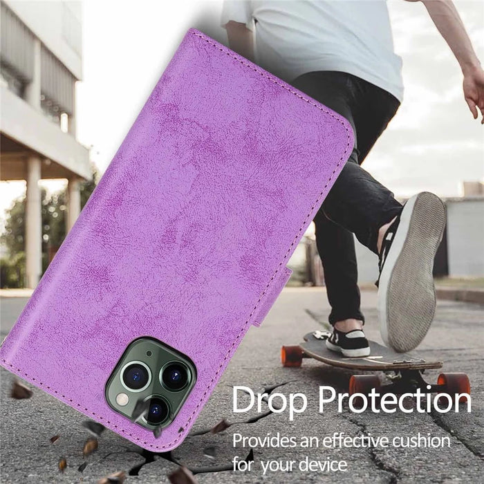 For iPhone 16 Pro Wallet Case Retro Matte Magnetic Detachable PU Leather TPU Phone Cover - Purple - 5