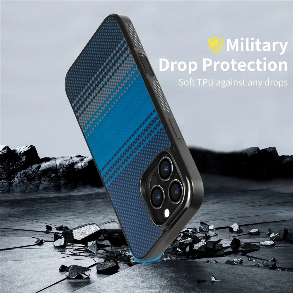 For iPhone 16 Pro Max Magnetic Case Aramid Fiber Shockproof Anti-slip Cover Compatible with Magsafe - Moonrise Blue - 5