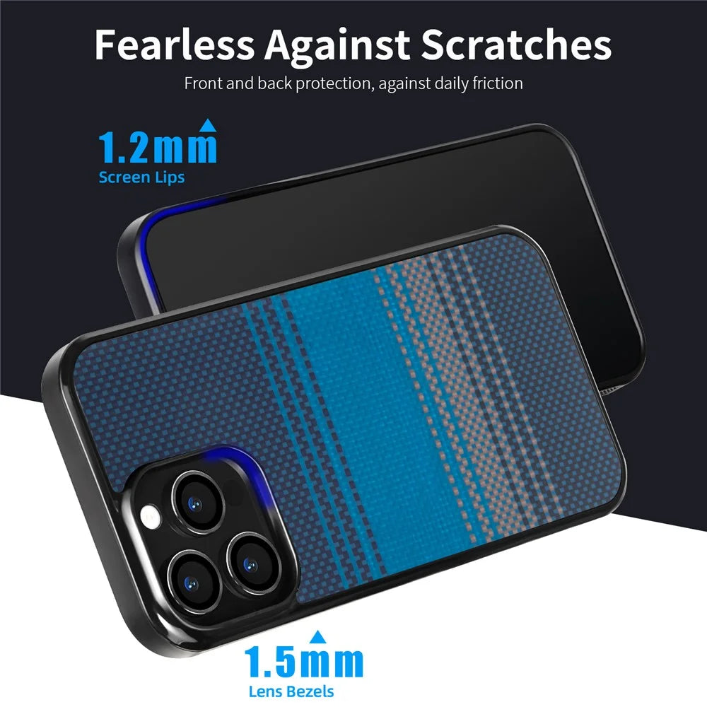 For iPhone 16 Pro Max Magnetic Case Aramid Fiber Shockproof Anti-slip Cover Compatible with Magsafe - Moonrise Blue - 6