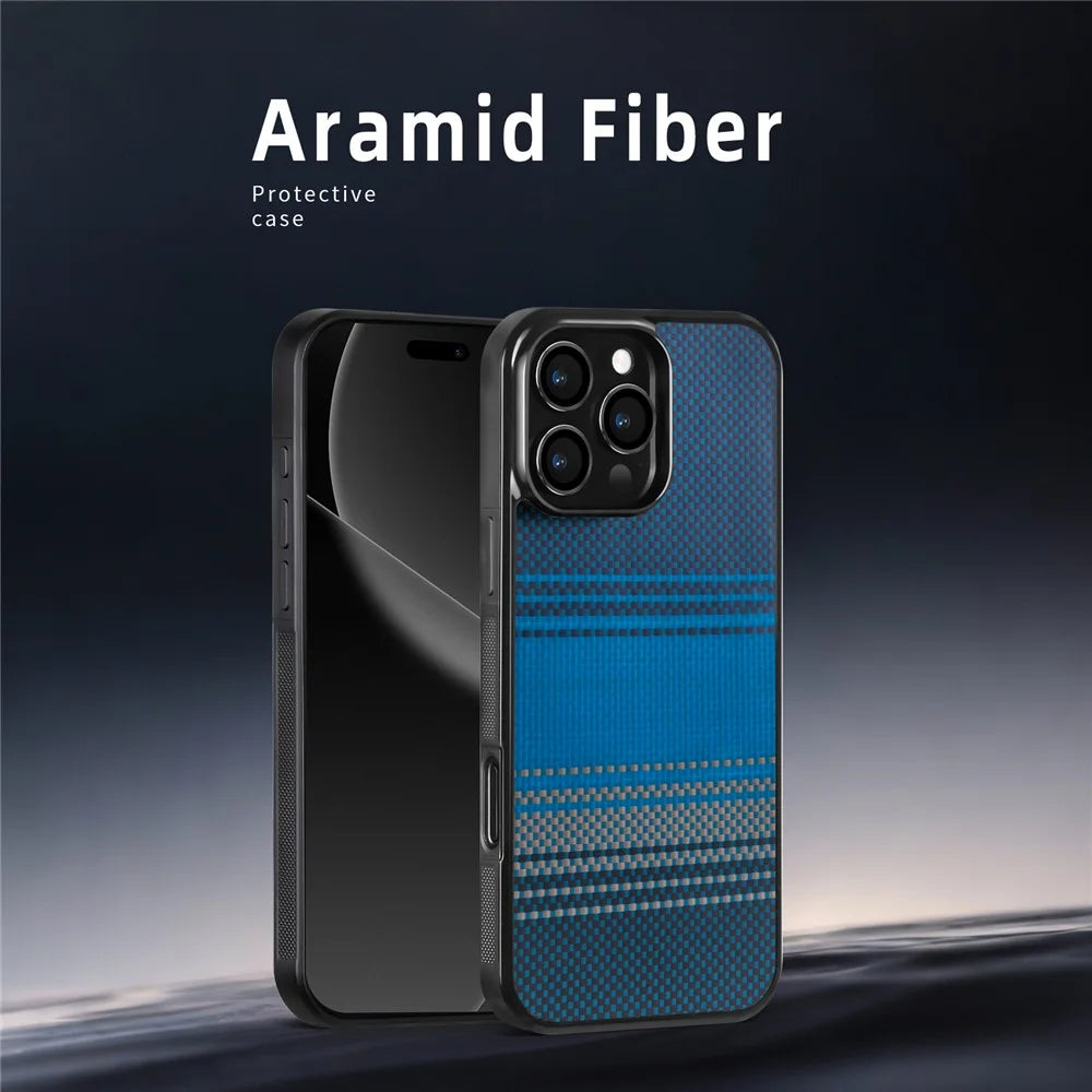 For iPhone 16 Pro Magnetic Case Aramid Fiber Shockproof Anti-slip Cover Compatible with Magsafe - Moonrise Blue - 3