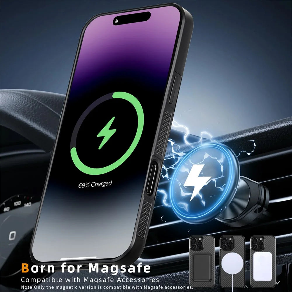 For iPhone 16 Pro Magnetic Case Aramid Fiber Shockproof Anti-slip Cover Compatible with Magsafe - Moonrise Blue - 4