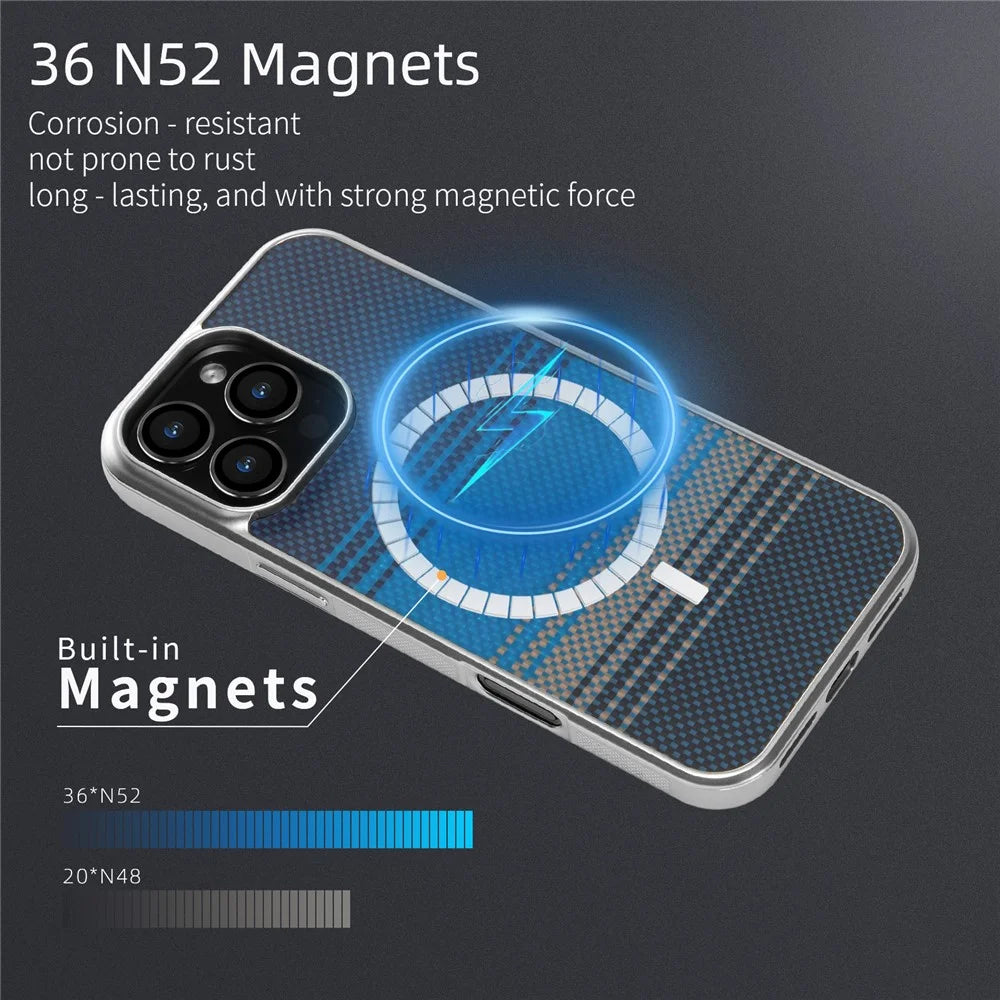 For iPhone 16 Pro Max Magnetic Case Silver Electroplated Shockproof Anti-slip Cover Compatible with Magsafe - Moonrise Blue - 5