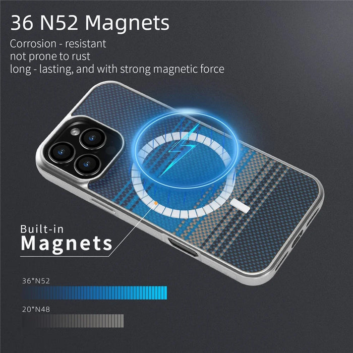For iPhone 16 Pro Max Magnetic Case Silver Electroplated Shockproof Anti-slip Cover Compatible with Magsafe - Moonrise Blue - 5