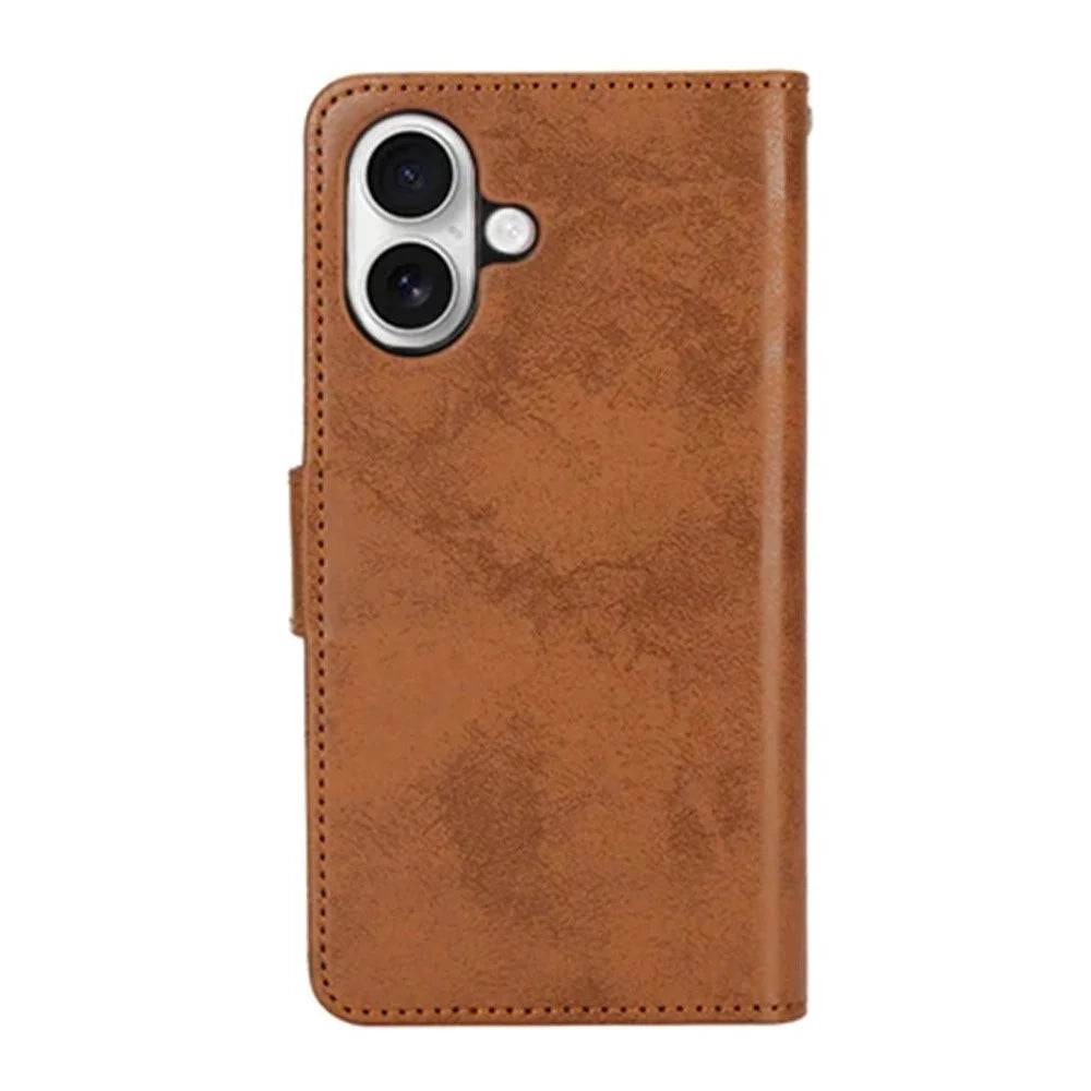 For iPhone 16 Wallet Case Retro Matte Magnetic Detachable PU Leather TPU Phone Cover - Brown - 4
