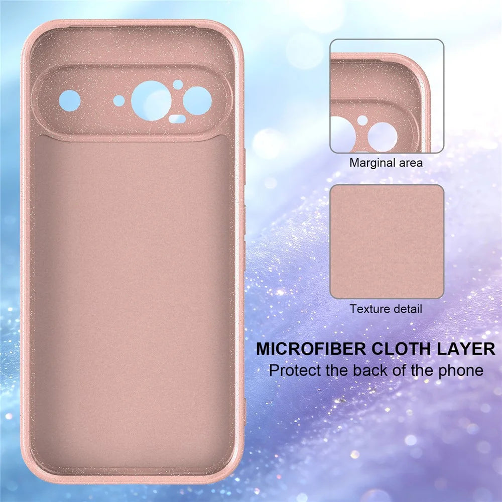 For Google Pixel 9 Magnetic Case Glitter TPU Shockproof Phone Cover with Lanyard - Pink - 4