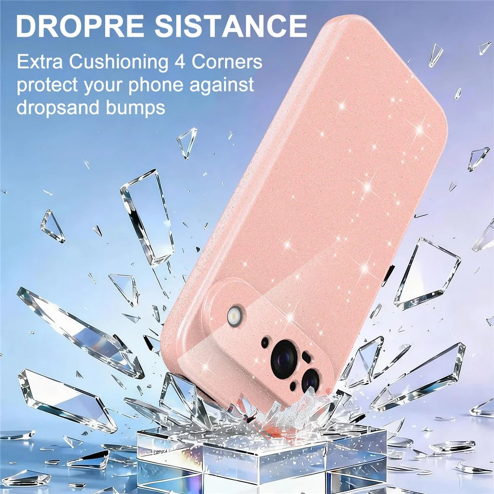 For Google Pixel 9 Magnetic Case Glitter TPU Shockproof Phone Cover with Lanyard - Pink - 6
