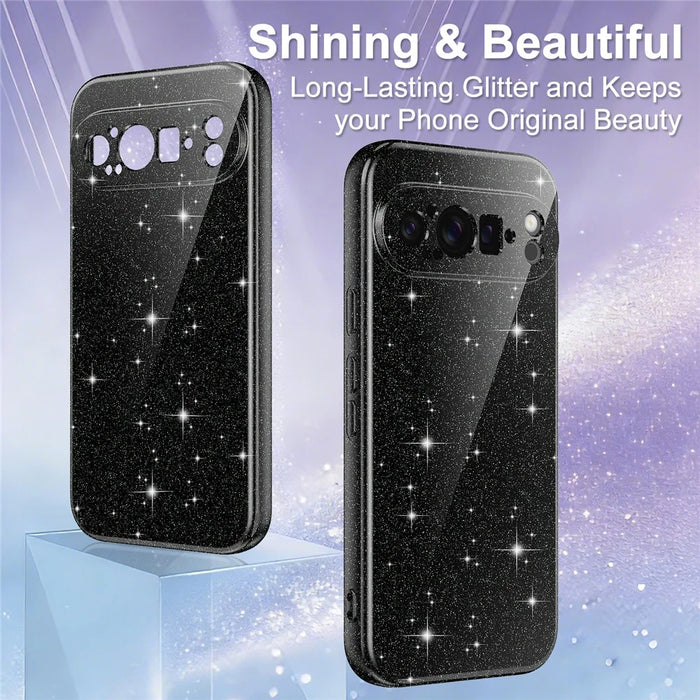 For Google Pixel 9 Pro Magnetic Case Glitter TPU Shockproof Phone Cover with Lanyard - Black - 5