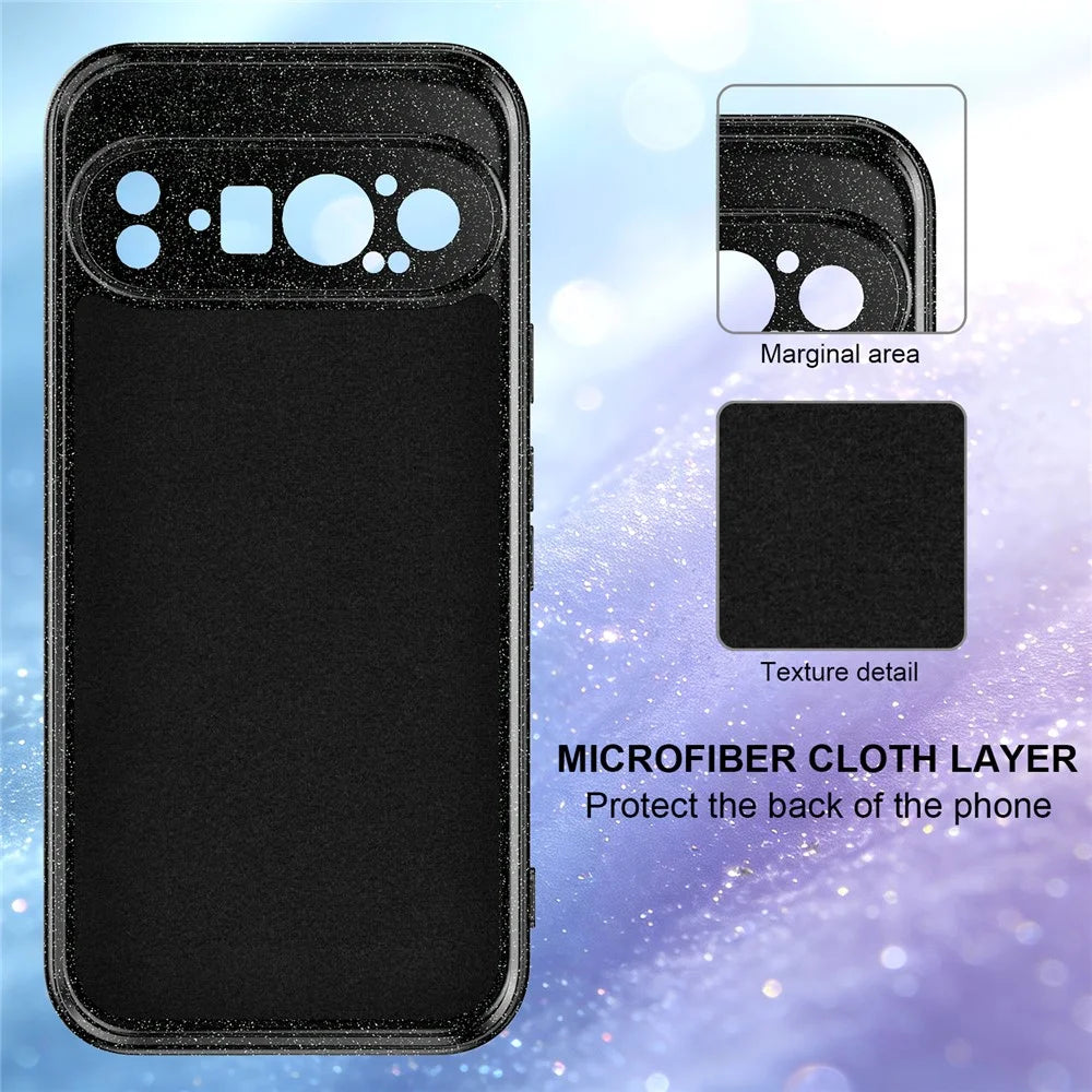 For Google Pixel 9 Pro XL Magnetic Case Glitter TPU Shockproof Phone Cover with Lanyard - Black - 4