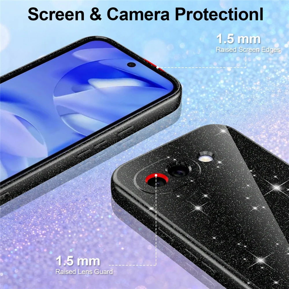 For Google Pixel 10a Magnetic Case Glitter TPU Shockproof Phone Cover with Lanyard - Black - 3