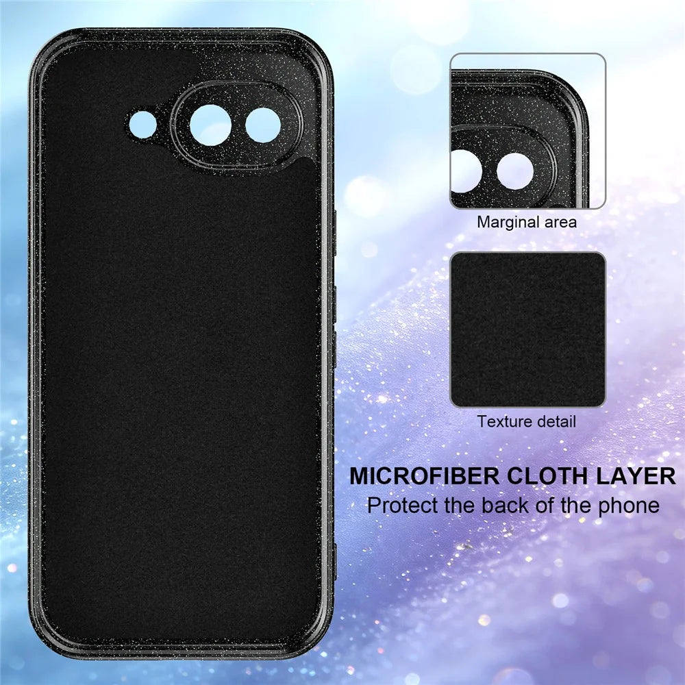 For Google Pixel 10a Magnetic Case Glitter TPU Shockproof Phone Cover with Lanyard - Black - 4