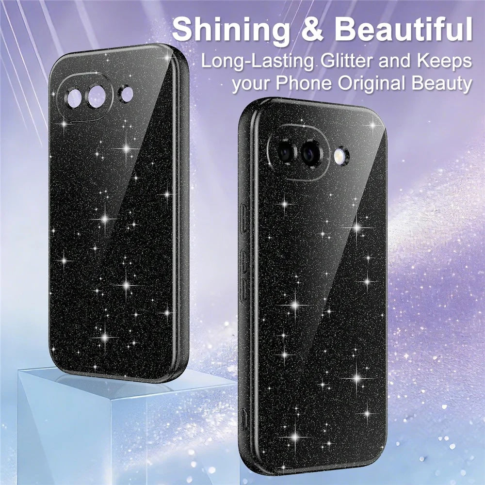 For Google Pixel 10a Magnetic Case Glitter TPU Shockproof Phone Cover with Lanyard - Black - 5