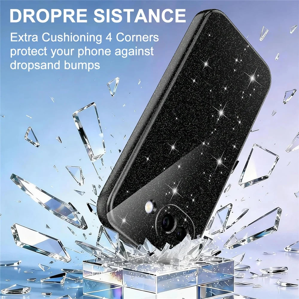 For Google Pixel 10a Magnetic Case Glitter TPU Shockproof Phone Cover with Lanyard - Black - 6