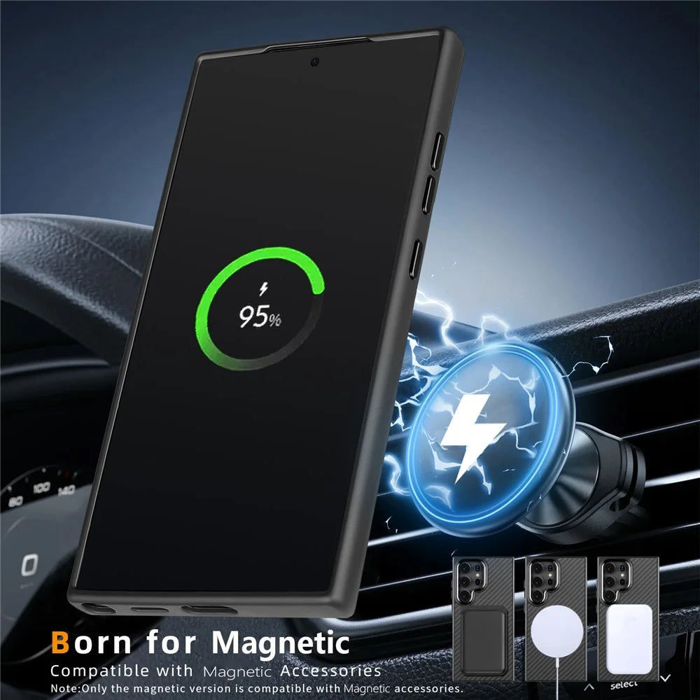 For Samsung Galaxy S25 Ultra Magnetic Case Aramid Fiber TPU Protection Phone Cover with Metal Lens Frame - Black - 3