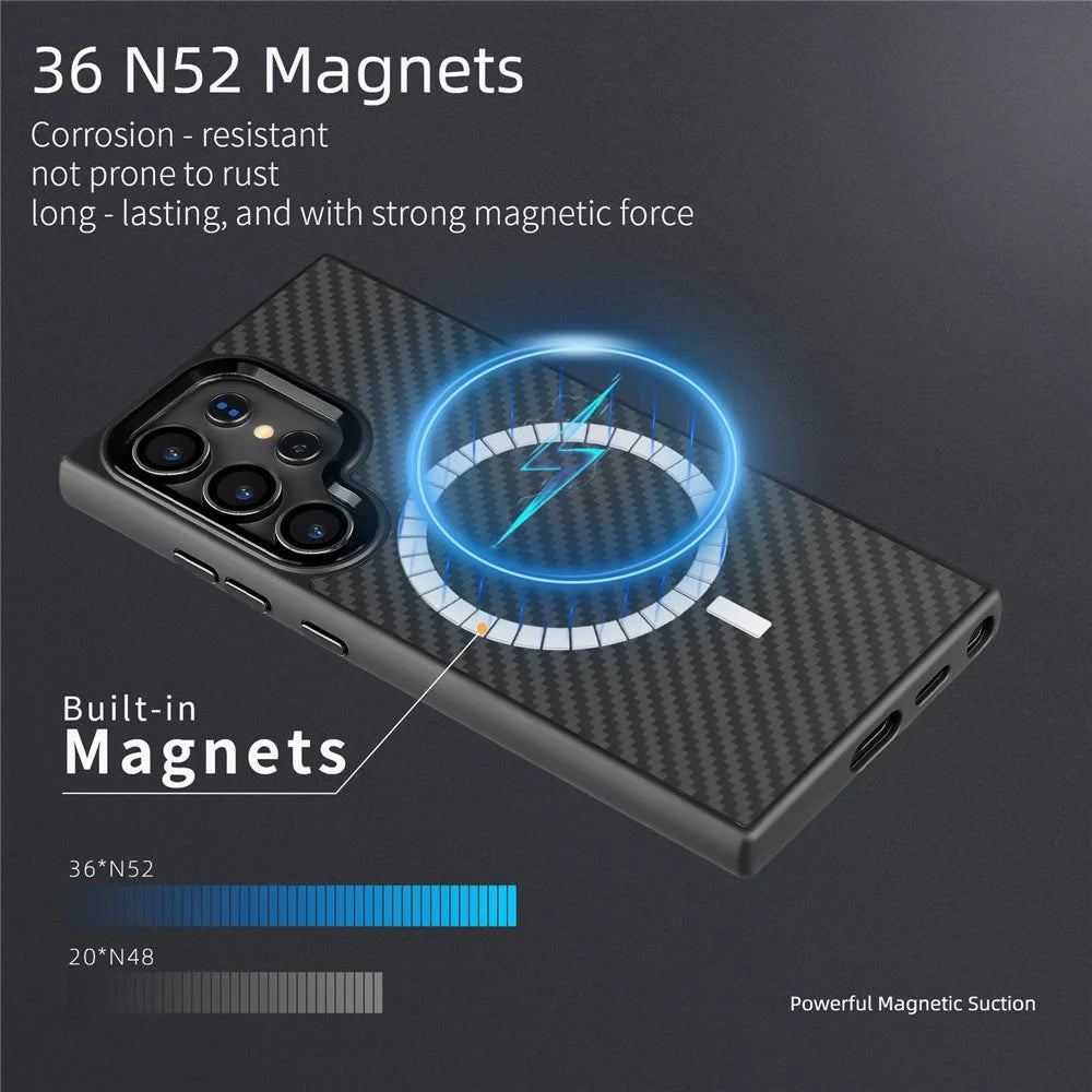 For Samsung Galaxy S25 Ultra Magnetic Case Aramid Fiber TPU Protection Phone Cover with Metal Lens Frame - Black - 4
