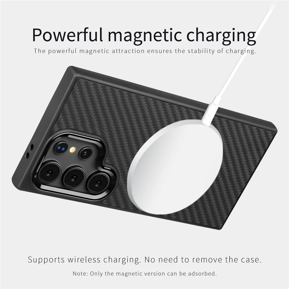For Samsung Galaxy S25 Ultra Magnetic Case Aramid Fiber TPU Protection Phone Cover with Metal Lens Frame - Black - 5