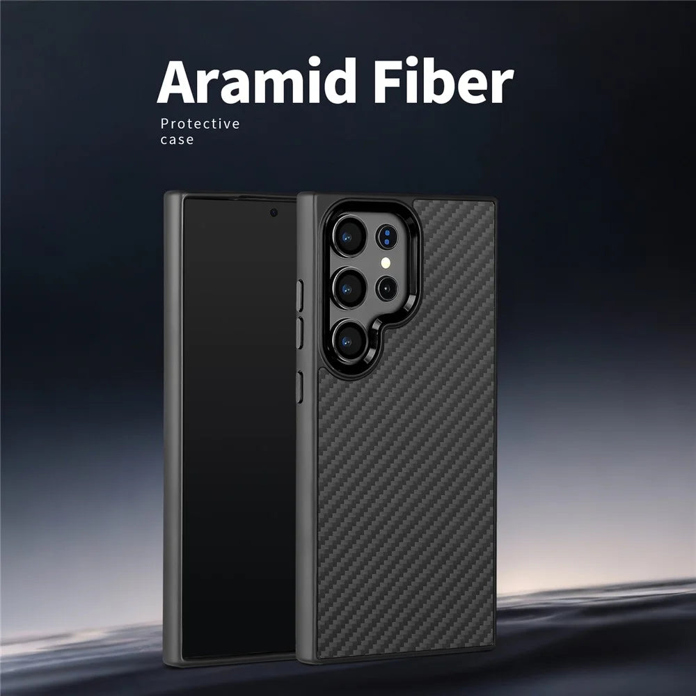 For Samsung Galaxy S26 Ultra Magnetic Case Aramid Fiber TPU Protection Phone Cover with Metal Lens Frame - Black - 2