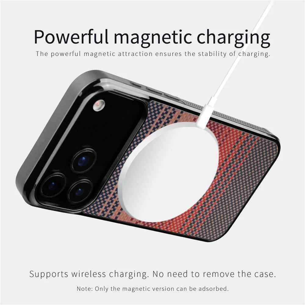 For iPhone 17 Pro Magnetic Case Aramid Fiber Shockproof Anti-slip Cover Compatible with Magsafe - Sunset Yellow - 5