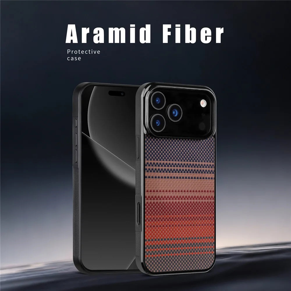 For iPhone 17 Pro Max Magnetic Case Aramid Fiber Shockproof Anti-slip Cover Compatible with Magsafe - Sunset Yellow - 3