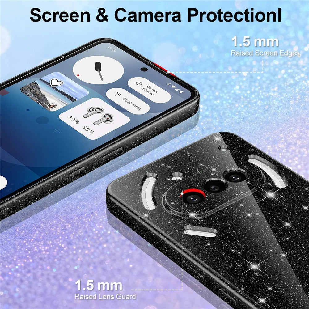 For Nothing Phone (3a) Magnetic Case Glitter TPU Shockproof Phone Cover with Lanyard - Black - 3