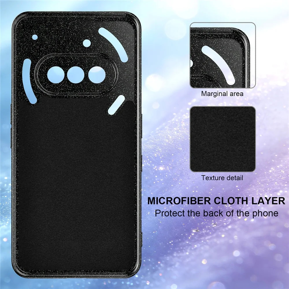 For Nothing Phone (3a) Magnetic Case Glitter TPU Shockproof Phone Cover with Lanyard - Black - 4