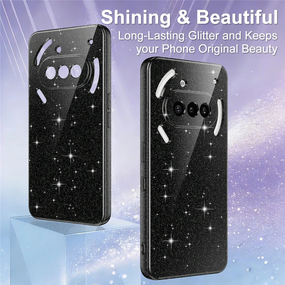 For Nothing Phone (3a) Magnetic Case Glitter TPU Shockproof Phone Cover with Lanyard - Black - 5