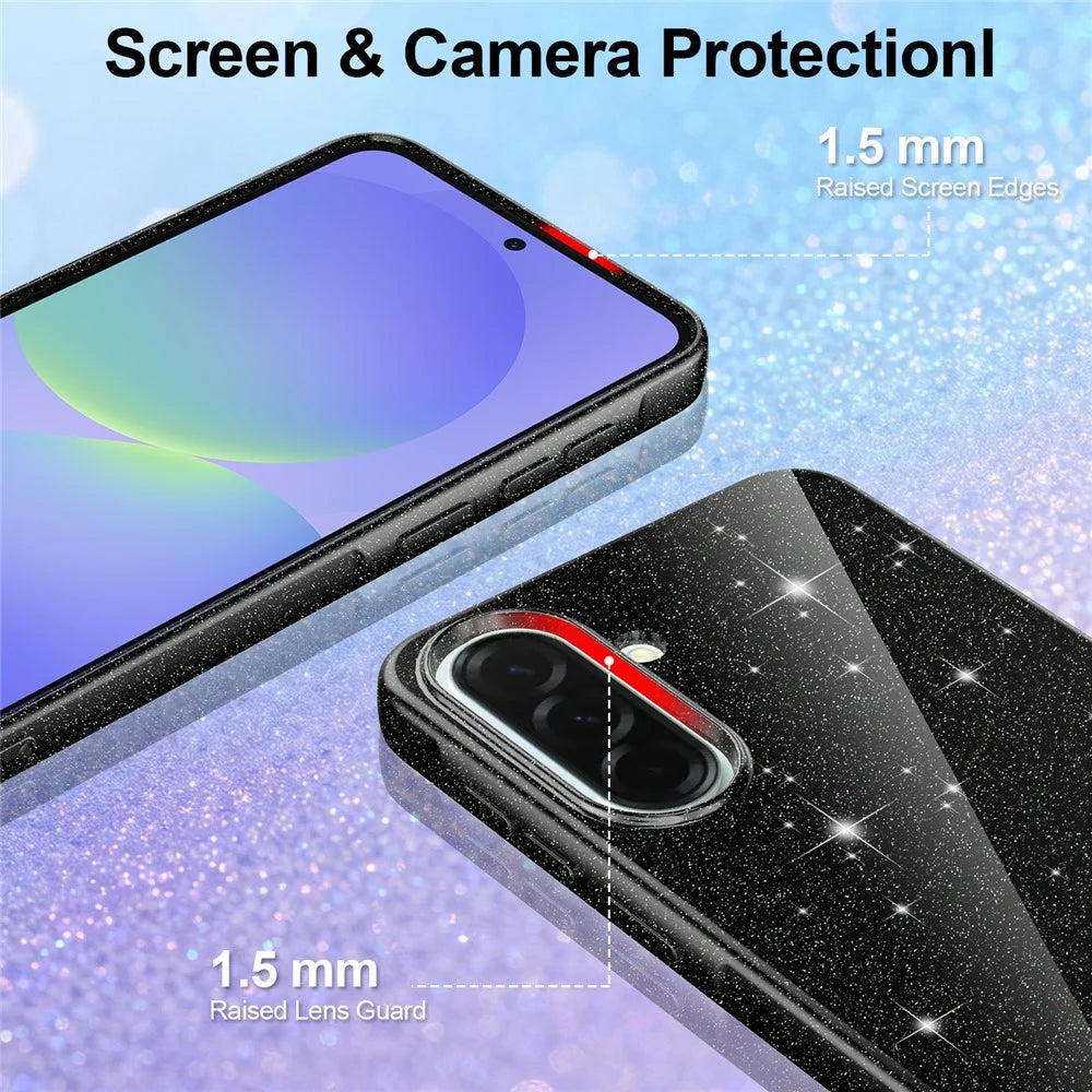 Magnetic Case For Samsung Galaxy A56 5G  /  A37 5G  /  A36 5G Glitter TPU Shockproof Phone Cover with Lanyard - Black - 3