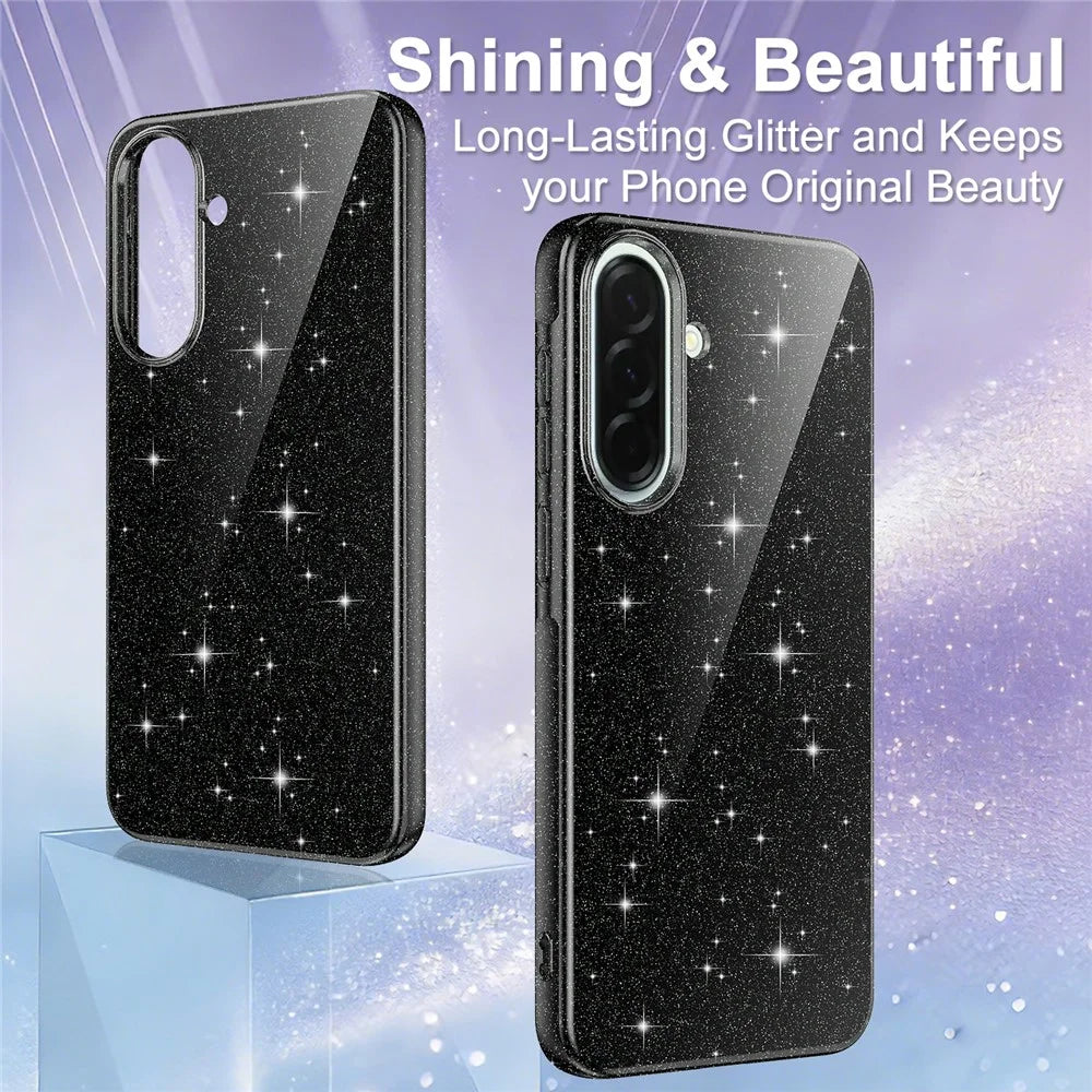 Magnetic Case For Samsung Galaxy A56 5G  /  A37 5G  /  A36 5G Glitter TPU Shockproof Phone Cover with Lanyard - Black - 5