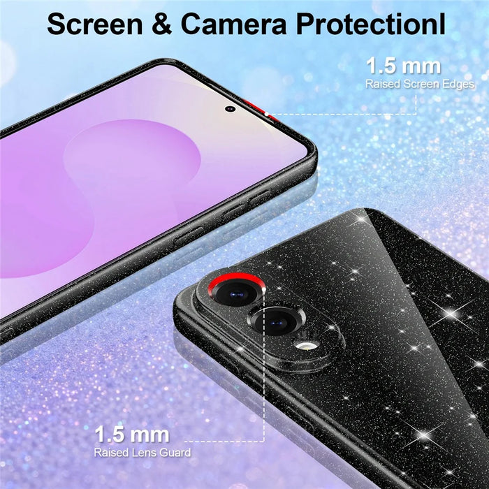 For Samsung Galaxy S25 Edge Magnetic Case Glitter TPU Shockproof Phone Cover with Lanyard - Black - 3