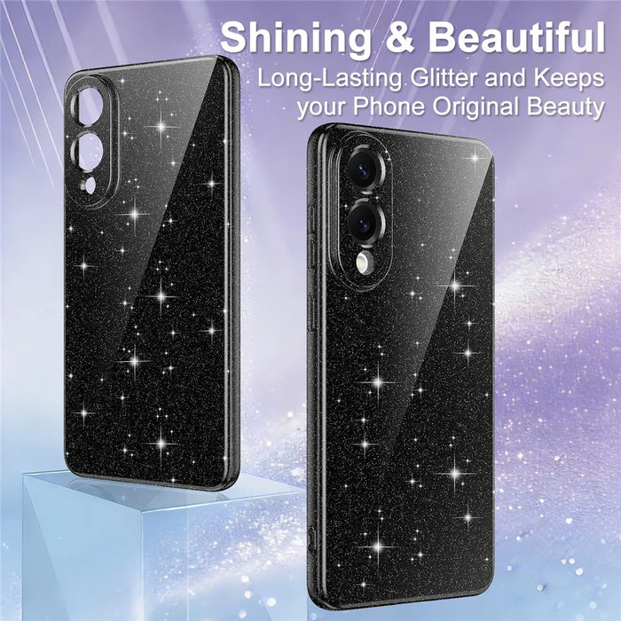 For Samsung Galaxy S25 Edge Magnetic Case Glitter TPU Shockproof Phone Cover with Lanyard - Black - 5