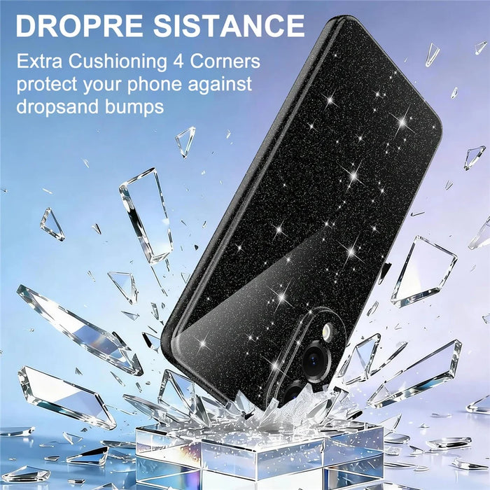 For Samsung Galaxy S25 Edge Magnetic Case Glitter TPU Shockproof Phone Cover with Lanyard - Black - 6